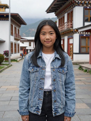 Choden Lham, a 24-year-old Bhutanese woman from Haa on a cobblestone street in a traditional town - Bhutanese women dating profile