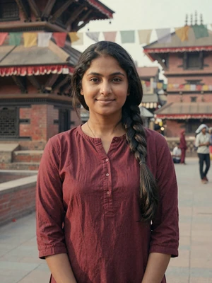 Sita Gurung, 26-year-old Nepali woman in a traditional Kathmandu courtyard - Nepali women dating profile