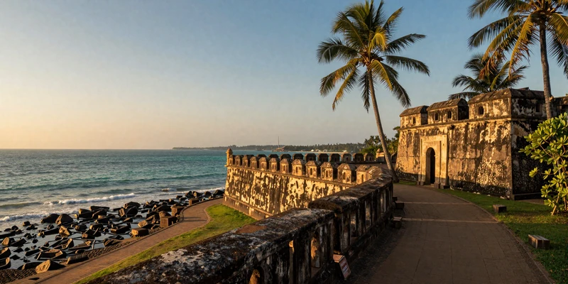 Galle Fort in Sri Lanka at golden hour overlooking the Indian Ocean - a romantic destination for meeting Sri Lankan women