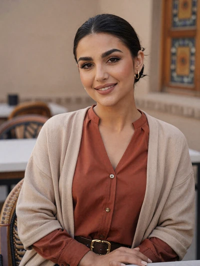 Nodira Azimova, a 29-year-old Uzbek woman from Bukhara at an old town cafe - Uzbek women dating profile
