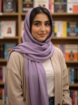 Mariam Qasem, a 24-year-old Yemeni woman from Chicago in a bookshop - Yemeni women dating profile