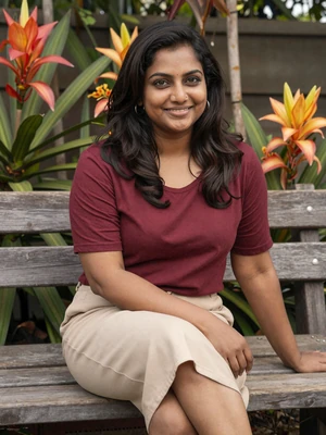 Anusha Wickramasinghe, a 30-year-old Sri Lankan woman from Matara in a tropical garden - Sri Lankan women dating profile