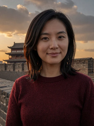 Sun Yan, a 33-year-old Chinese woman from Xi'an near ancient city walls at sunset - Chinese women dating profile