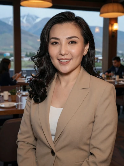 Togzhan Aitova, a 31-year-old Kazakh woman from Almaty in an upscale restaurant - Kazakh women dating profile