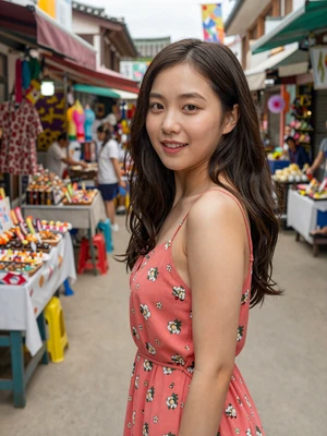 Yuna Choi, a 24-year-old Korean woman from Daegu at a traditional Korean market - Korean women dating profile