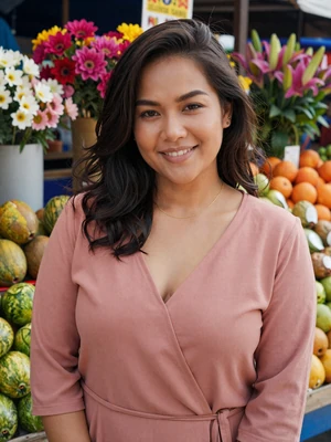 Mai, a 33-year-old Thai woman from Udon Thani at a colorful Thai market - Thai women dating profile