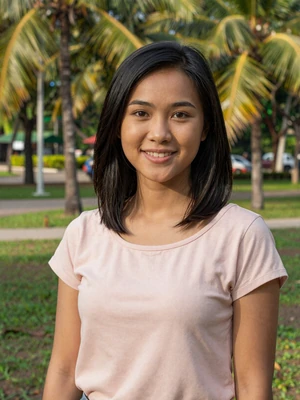 Aye Thida, a 26-year-old Burmese woman from Yangon smiling in a sunlit park - Burmese women dating profile