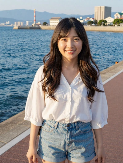 Mei Kobayashi, a 24-year-old Japanese woman from Fukuoka at the seaside promenade - Japanese women dating profile