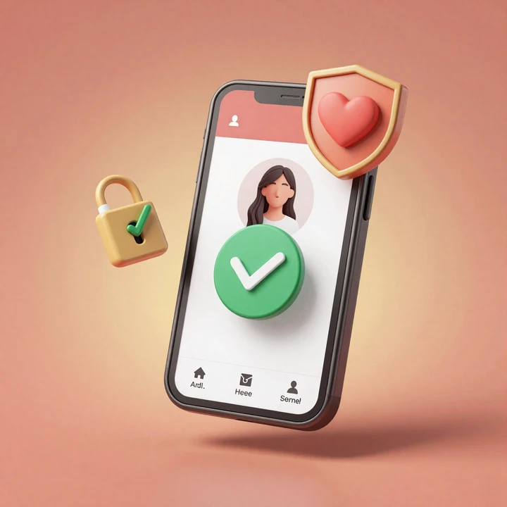 Verified dating profile badge on smartphone showing FloridaDatingService security features