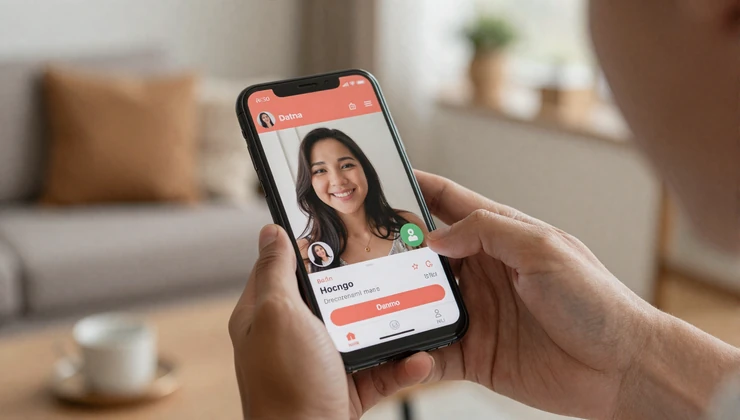 Man video chatting with verified Asian woman on secure dating platform - safe online dating verification