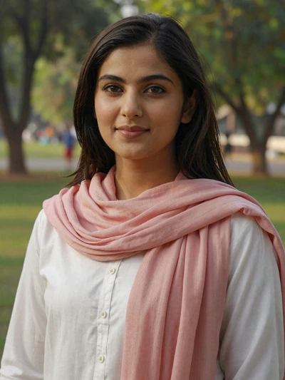 Ayesha Khan, a 28-year-old Pakistani woman from Lahore smiling in a park - Pakistani women dating profile