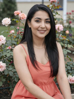 Nargis Tursunova, a 28-year-old Tajik woman from Dushanbe in a rose garden - Tajik women dating profile