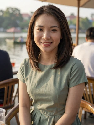 Trang Pham, a 29-year-old Vietnamese woman from Hanoi at a lakeside cafe - Vietnamese women dating profile