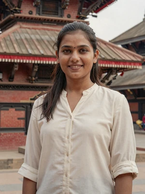 Srijana Thapa, a 31-year-old Nepali woman from Lalitpur near traditional architecture - Nepali women dating profile