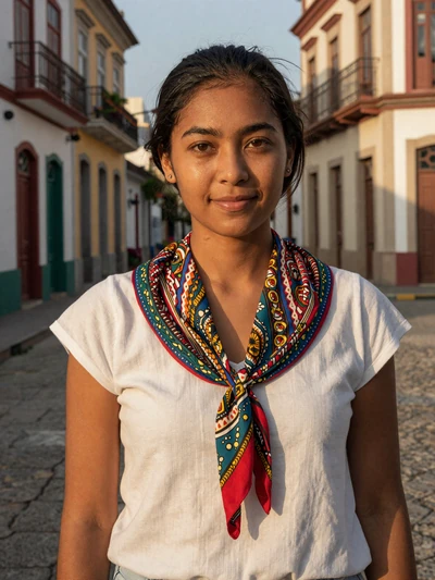 Maria Soares, a 28-year-old Timorese woman from Baucau on a colonial-era street - Timorese women dating profile