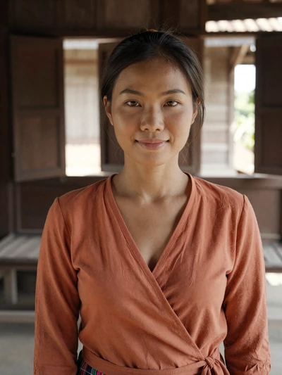 Tevy Meas, a 30-year-old Cambodian woman from Takeo in a traditional home - Cambodian women dating profile