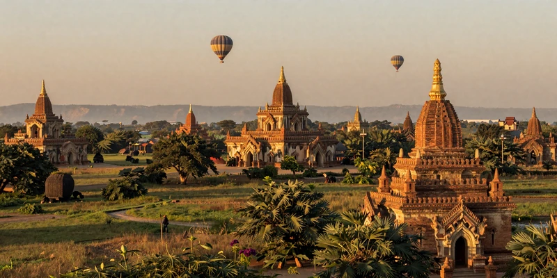 Ancient Bagan temple plains in Myanmar at golden hour - the cultural homeland heritage of Burmese women on FloridaDatingService