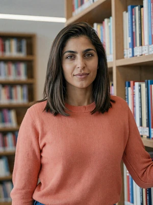 Dana Al-Khatib, a 30-year-old Jordanian woman from Irbid in a modern library - Jordanian women dating profile