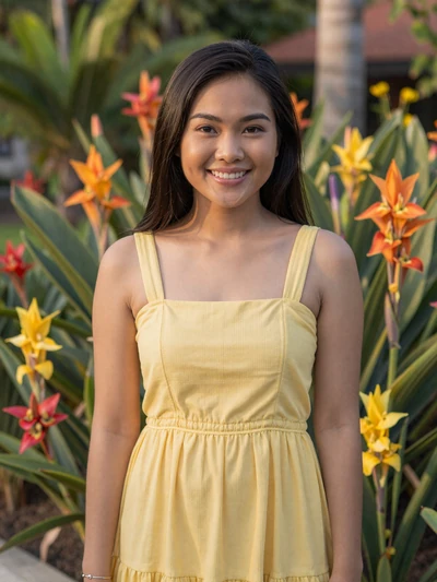 Bopha Chhun, a 25-year-old Cambodian woman from Battambang in a flower garden - Cambodian women dating profile