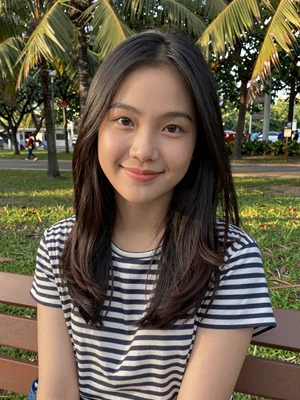 Yen Hoang, a 24-year-old Vietnamese woman from Hai Phong on a park bench - Vietnamese women dating profile