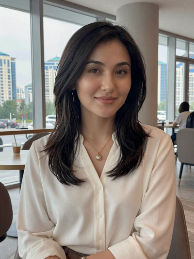 Zarina Mukhamejanova, a 25-year-old Kazakh woman from Astana at a modern coffee shop - Kazakh women dating profile