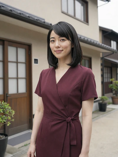 Rina Watanabe, a 31-year-old Japanese woman from Kobe in an elegant dress near Kitano district - Japanese women dating profile