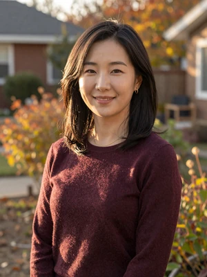 Sookyung Ri, a 29-year-old Korean woman from Virginia in an autumn garden - North Korean women dating profile
