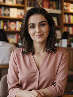 Narine Grigoryan, a 29-year-old Armenian woman from Yerevan at a bookshop cafe - Armenian women dating profile