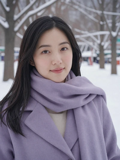 Yumi Hayashi, a 29-year-old Japanese woman from Sapporo in a winter park - Japanese women dating profile