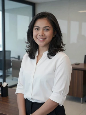 Nurulain Damit, a 29-year-old Bruneian woman from Seria in a modern office setting - Bruneian women dating profile
