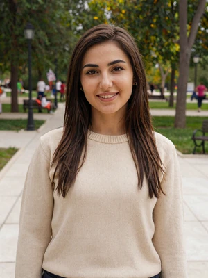 Maral Ataeva, a 27-year-old Turkmen woman from Ashgabat smiling in a park - Turkmen women dating profile