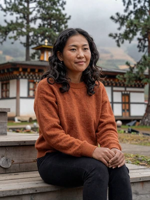 Rinzin Pelmo, a 28-year-old Bhutanese woman from Trongsa at a traditional farmhouse - Bhutanese women dating profile
