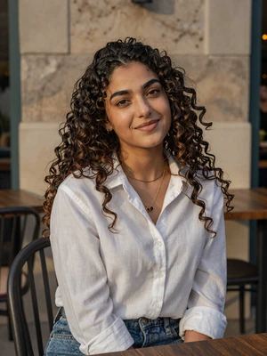 Rania Mustafa, a 26-year-old Jordanian woman from Zarqa at an outdoor cafe - Jordanian women dating profile