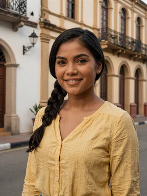 Rhea Garcia, a 31-year-old Filipina woman from Iloilo City on a historic street - Filipino women dating profile