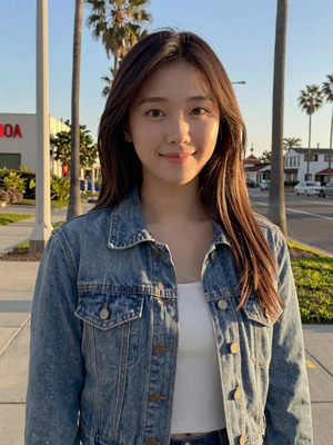 Hyesun Kim, a 26-year-old Korean woman from Los Angeles on a sunny sidewalk - North Korean women dating profile