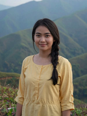 Sandar, a 24-year-old Burmese woman from Taunggyi on a mountain hillside - Burmese women dating profile
