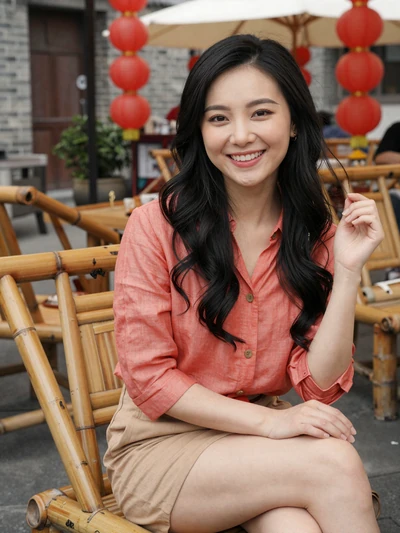 Zhang Ting, a 27-year-old Chinese woman from Chengdu at an outdoor tea house - Chinese women dating profile