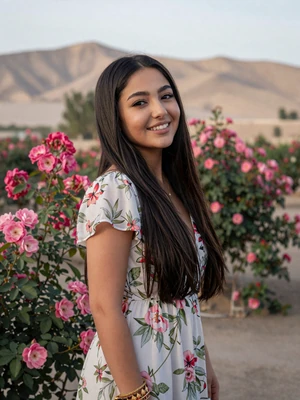 Leyla Geldiyeva, a 24-year-old Turkmen woman from Balkanabat in a rose garden - Turkmen women dating profile