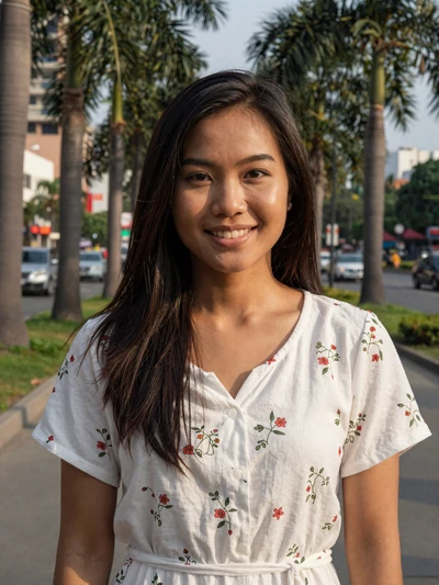 Channary Sok, a 26-year-old Cambodian woman from Phnom Penh smiling in a park - Cambodian women dating profile