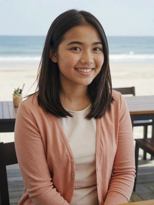 Fadhilah Awang, a 24-year-old Bruneian woman from Belait at a beachside cafe - Bruneian women dating profile