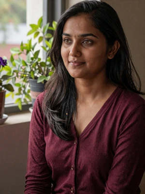 Nirmala Poudel, a 30-year-old Nepali woman from Butwal sitting by a window - Nepali women dating profile