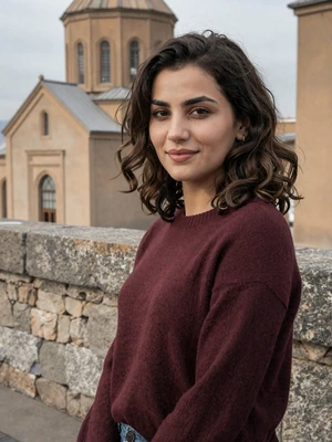 Tatev Davtyan, a 28-year-old Armenian woman from Gyumri by historic stone architecture - Armenian women dating profile