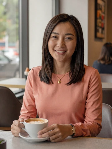 Smiling Mongolian woman at a modern cafe in Ulaanbaatar - Mongolian women dating profile on FloridaDatingService