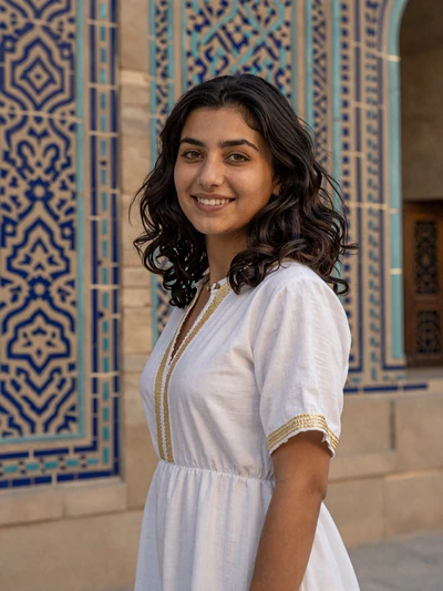 Gulnara Rashidova, a 25-year-old Uzbek woman from Samarkand by blue-tiled architecture - Uzbek women dating profile