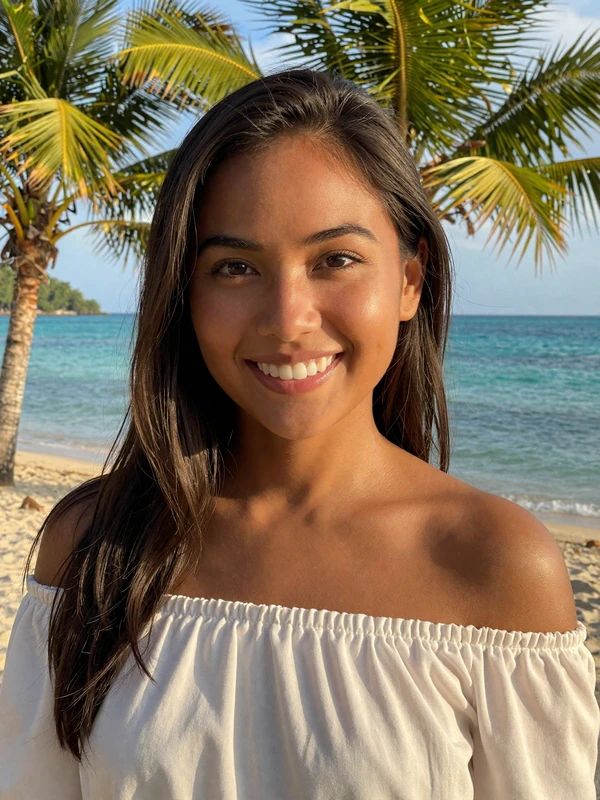 Rani Putri, a 25-year-old Indonesian woman on a Bali beach - Indonesian women dating profile