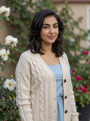 Reem Qasem, a 28-year-old Jordanian woman from Salt in a blooming garden - Jordanian women dating profile