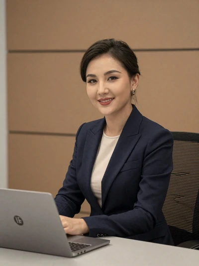 Bermet Orozbekova, a 31-year-old Kyrgyz woman from Bishkek in a professional setting - Kyrgyz women dating profile