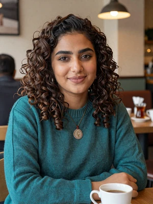 Mahbooba Ghani, a 28-year-old Afghan woman from Chicago at a cozy cafe - Afghan women dating profile
