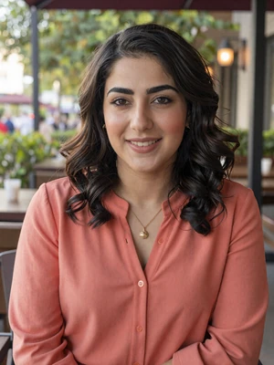 Huda Saleh, a 27-year-old Yemeni woman from Houston at an outdoor restaurant - Yemeni women dating profile
