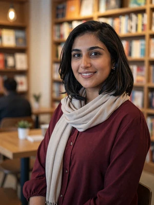 Hasina Karimi, a 29-year-old Afghan woman from Toronto at a bookshop cafe - Afghan women dating profile